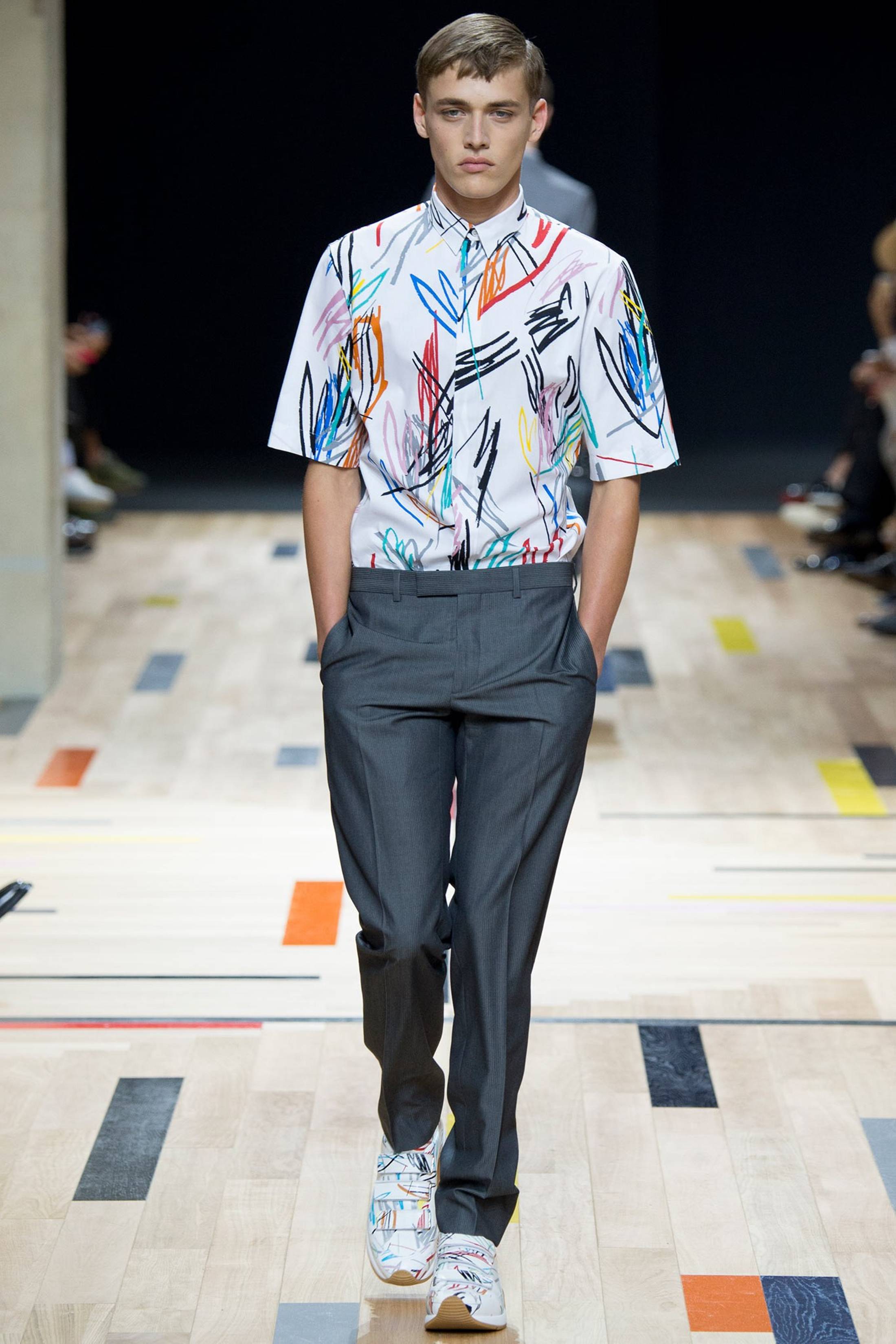 SS15 Runway Graffiti Scribble Print Button Up