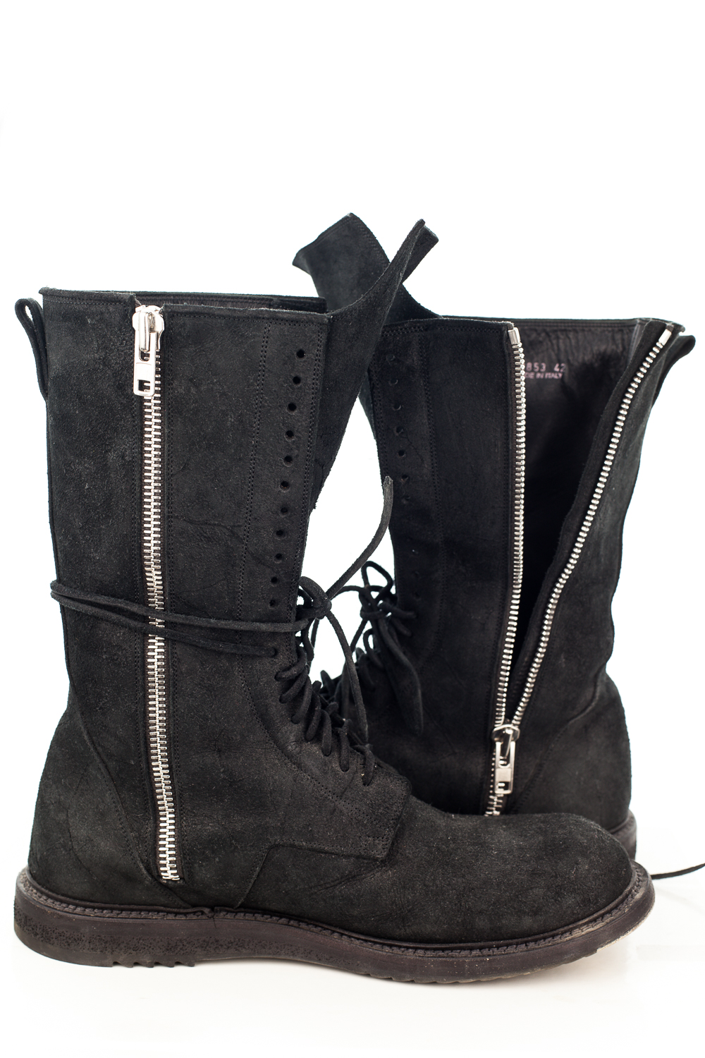 Reverse Leather Size Zip Combat Boots