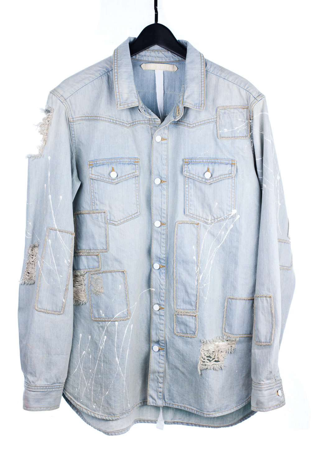 Paint Splattered Distressed Patch Denim Shacket
