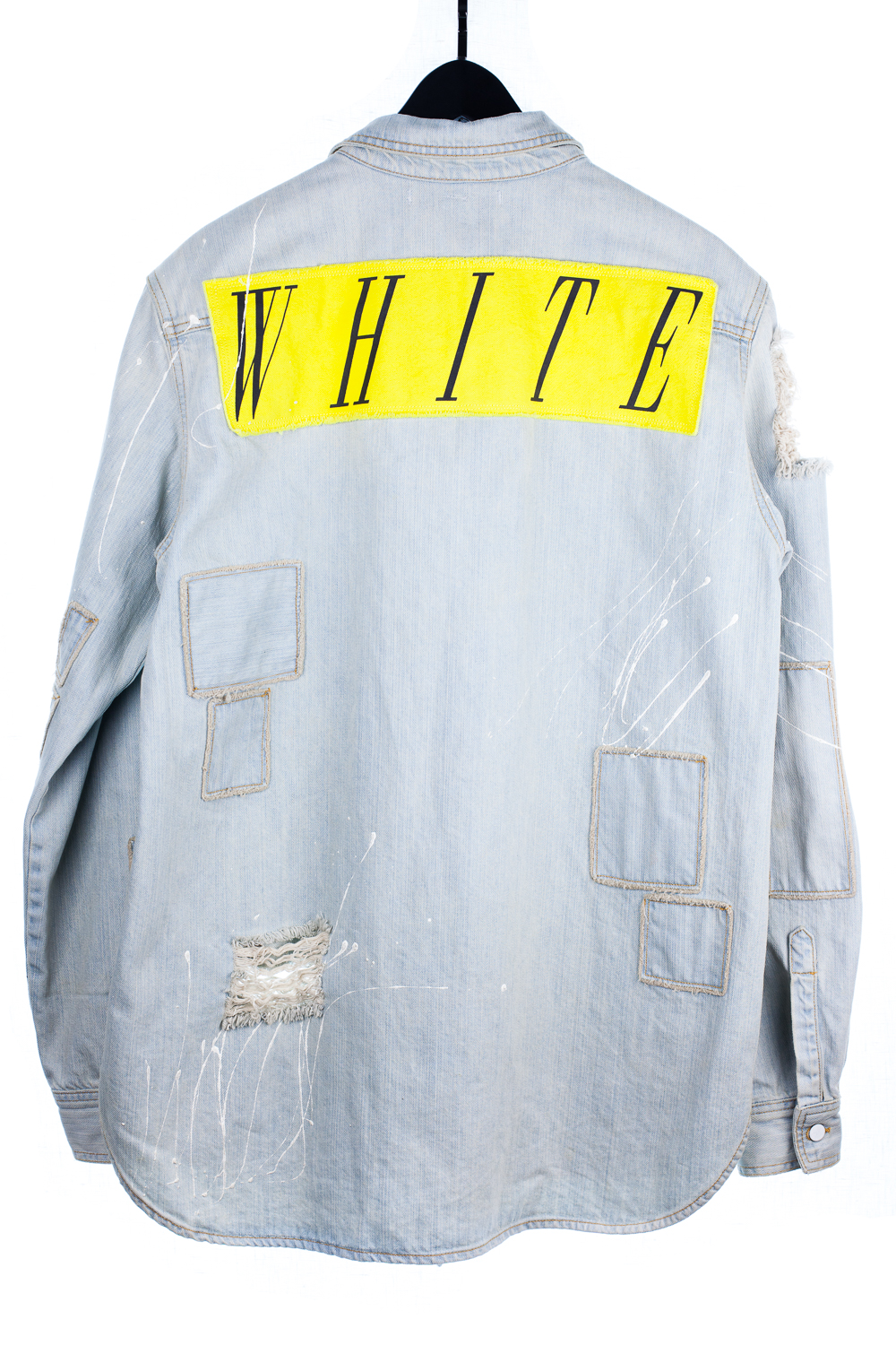 Paint Splattered Distressed Patch Denim Shacket